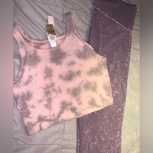 Victoria’s Secret Pink Mid-Rise Foldover Leggings & Cropped Iced Coffee Tie Dye